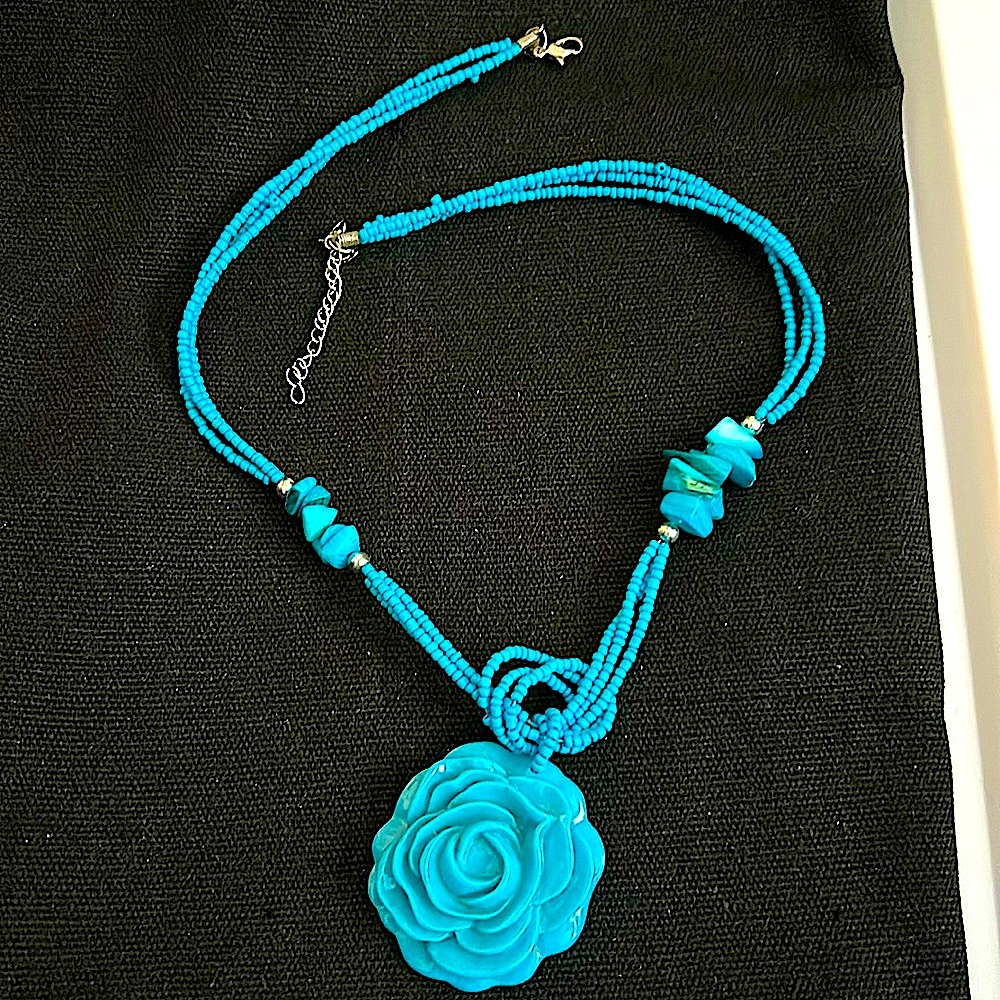 Turquoise Rose Pendant Necklace